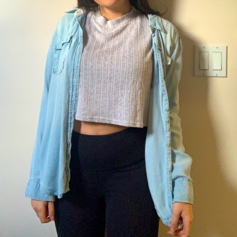 Life in progress faux denim button down